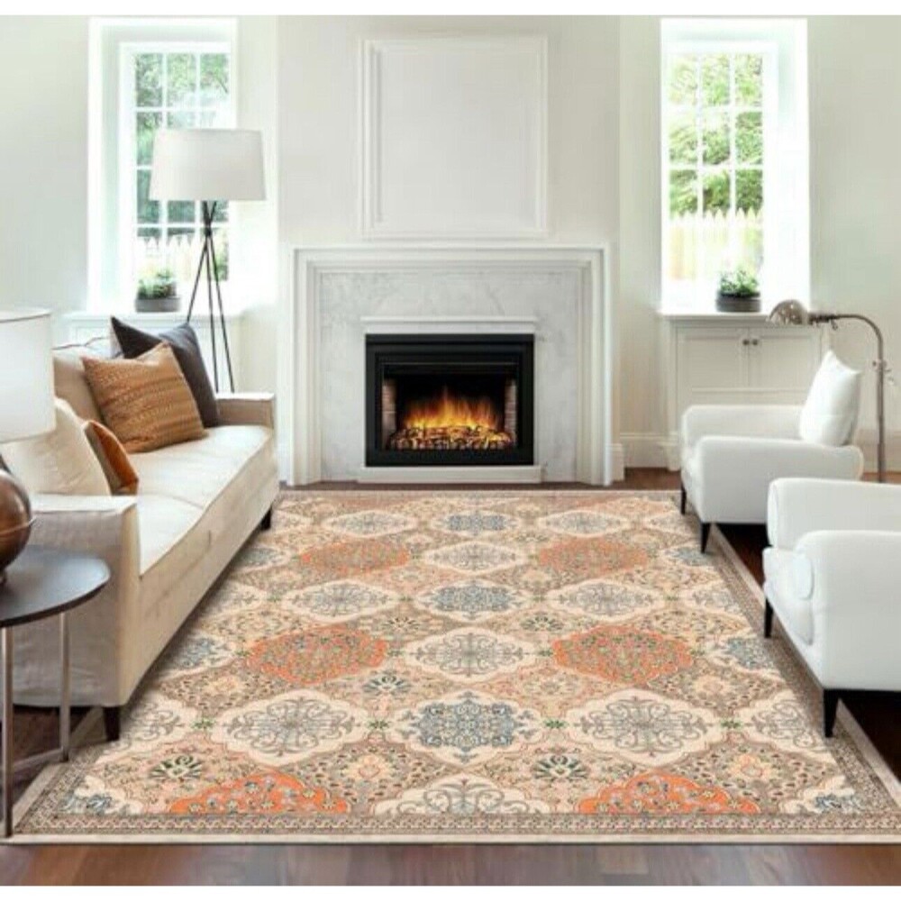 8' X 10' Area Rug Moroccan Trellis Boho Non-Slip Lightweight Carpet Throw NEW